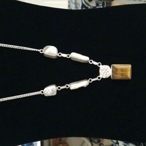 Tigers Eye, Biwa Pearl & Dendritic Opal Necklace